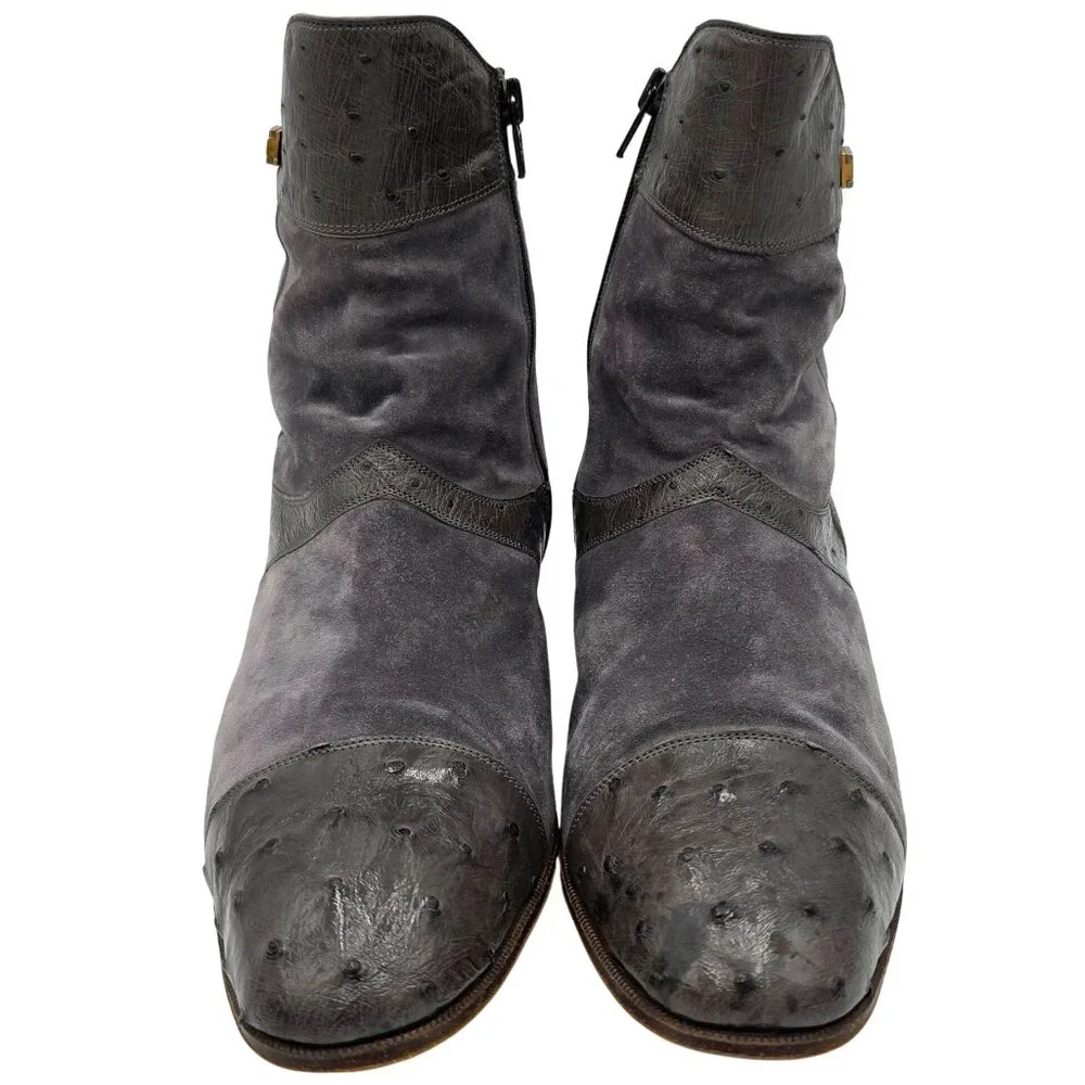 Vintage Mauri Exotic Ostrich and Suede Gray Dress Shoes Mens 8.5 Ankle Zip Boots - Picture 13 of 16